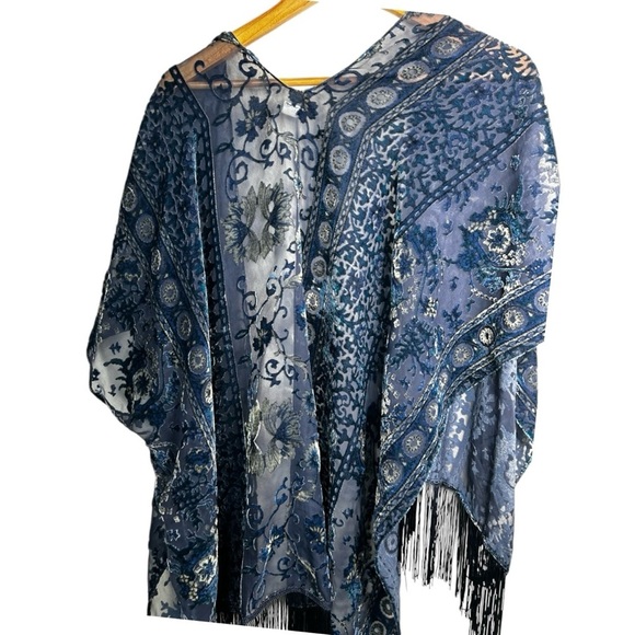 Women's Burnout Velvet Kimono Long OS Cardigan Cover Up Floral Boho Whimsygoth - Picture 2 of 6